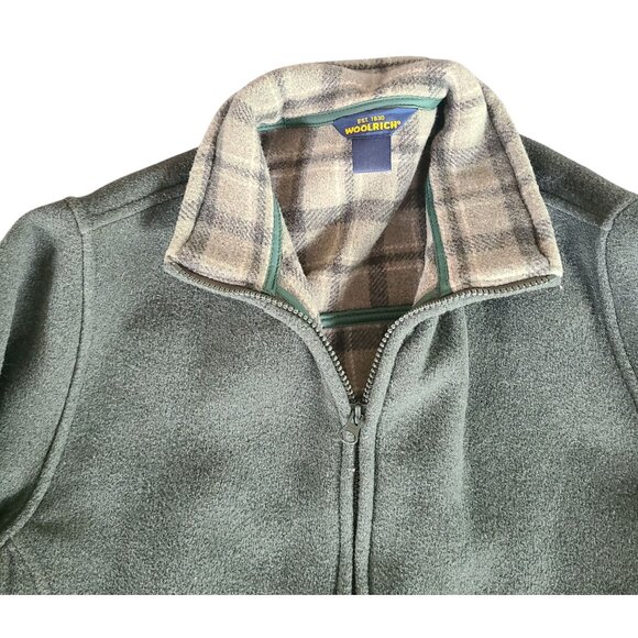 Woolrich Women's Size M Hunter Green Wool Full-Zip Jacket Plaid Collar Lining - Picture 3 of 13